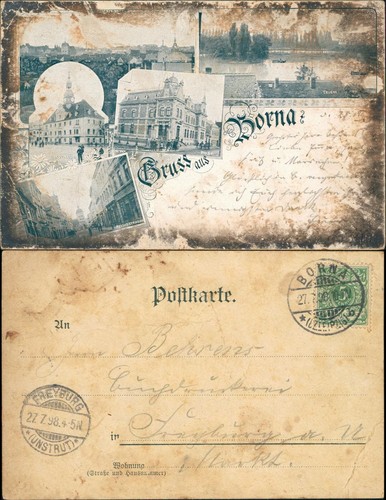 Ansichtskarte borna post teich - borna,