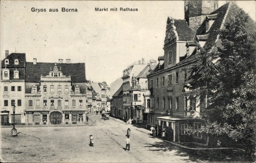 Borna sachsen markt mit - ak, sachsen,